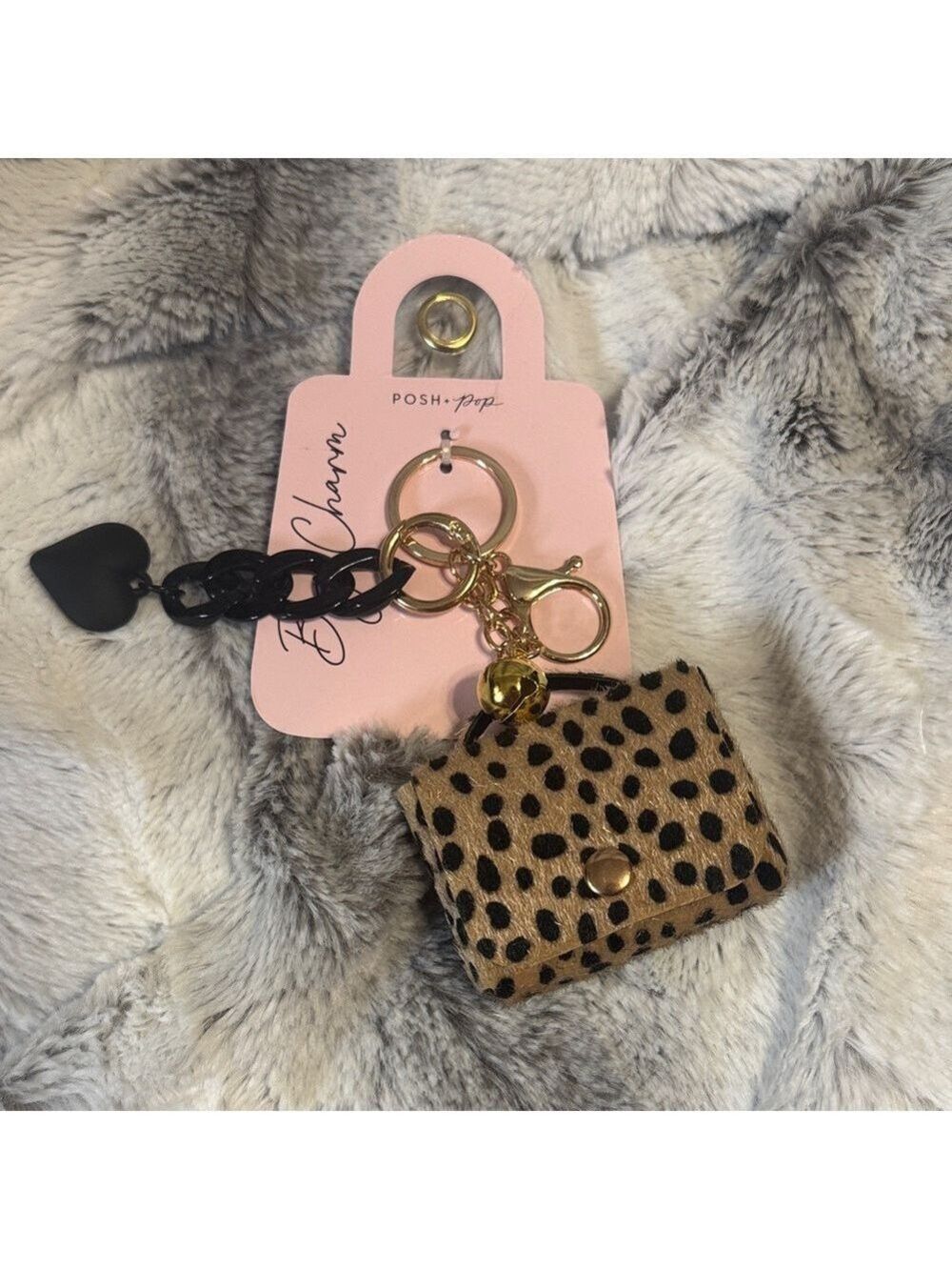 Decorative Bag Charm - BRAND NEW - Faux Calf Hair, Chain & Bell Details